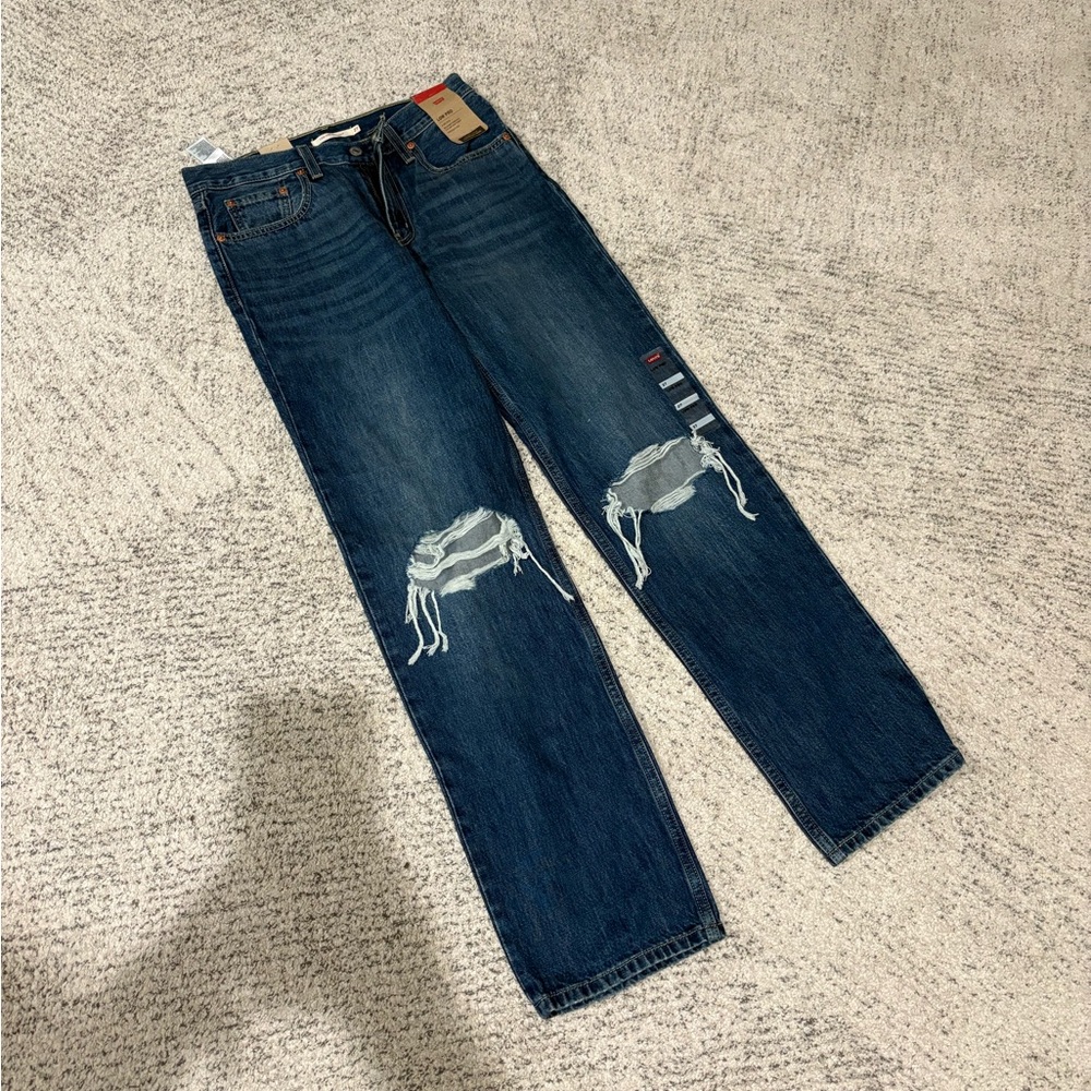 NWT Levi's Low Pro Distressed Mid Rise Blue Straight Leg Jeans 27 - Picture 2 of 8